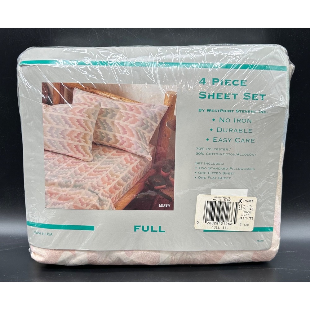 New Vtg Westpoint Stevens Full 4 Pc Sheet Set Pastel Print Misty Made In USA